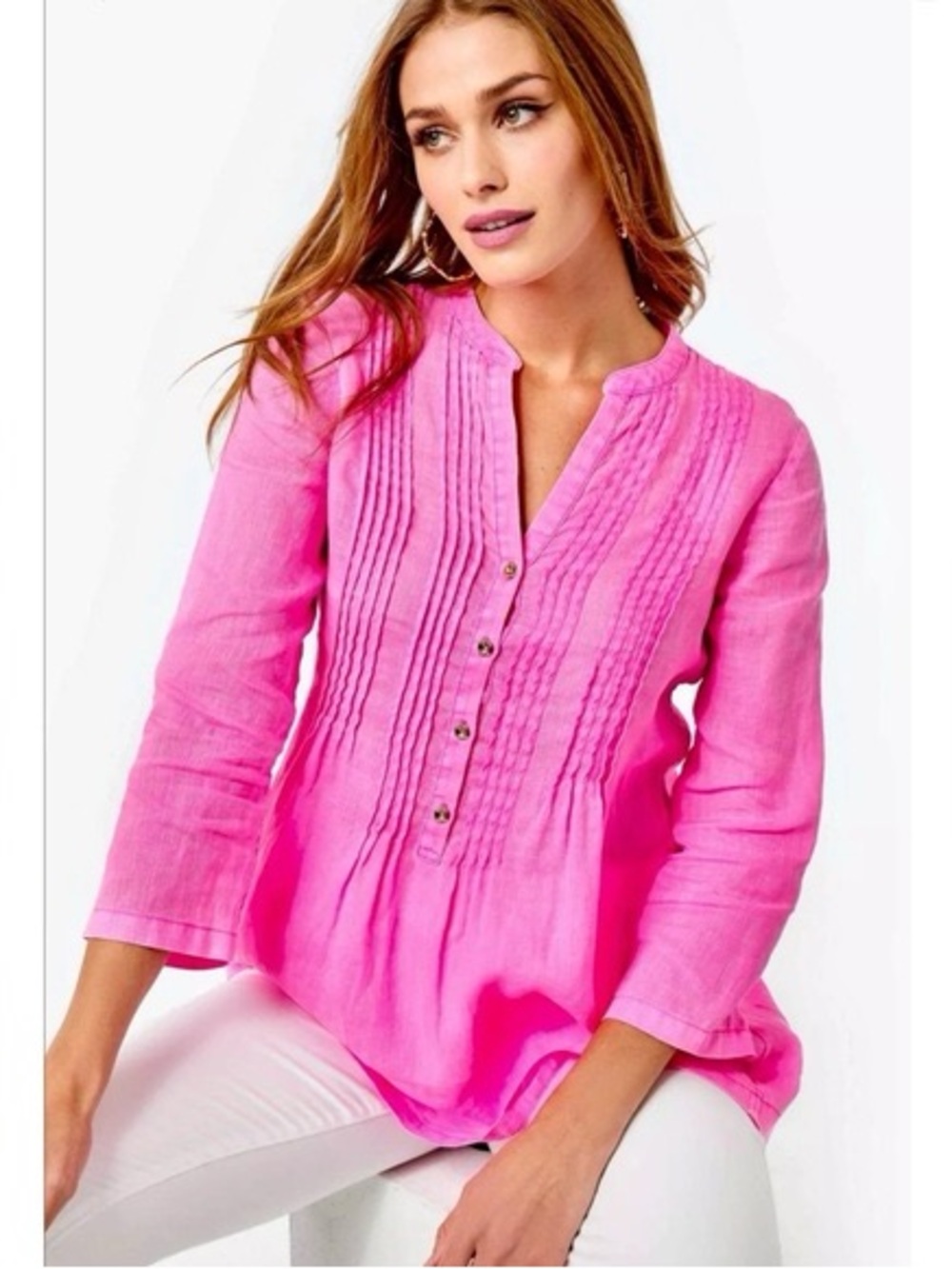 Lilly Pulitzer Sarasota Seacoast Linen Tunic Top Blouse Pink Isle Small